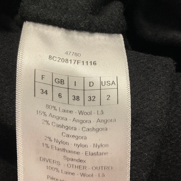 CHRISTIAN DIOR BLACK FRINGED HEM WOOL COAT - Picture 5 of 5